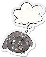 cartoon dog face and thought bubble as a distressed worn sticker vector