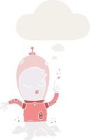 cute cartoon alien and thought bubble in retro style vector