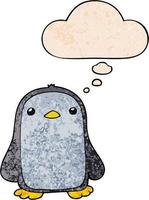 cute cartoon penguin and thought bubble in grunge texture pattern style vector