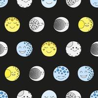 Seamless pattern with doodle colorful happy moon icons. vector