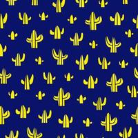 Bright blue seamless pattern with yellow desert cactuses. Colorful doodle exotic background. vector