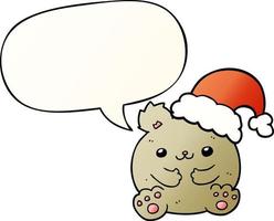 lindo oso de navidad de dibujos animados y burbuja de habla en estilo degradado suave vector