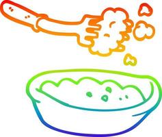 rainbow gradient line drawing cartoon bowl of food vector