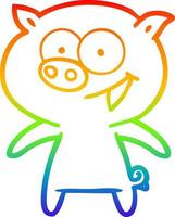 rainbow gradient line drawing cheerful pig cartoon vector