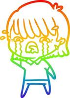 rainbow gradient line drawing cartoon girl crying vector