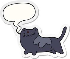 gato de dibujos animados y etiqueta engomada de la burbuja del discurso vector