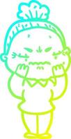 cold gradient line drawing cartoon annoyed old lady vector