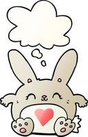 cute cartoon rabbit with love heart and thought bubble in smooth gradient style vector