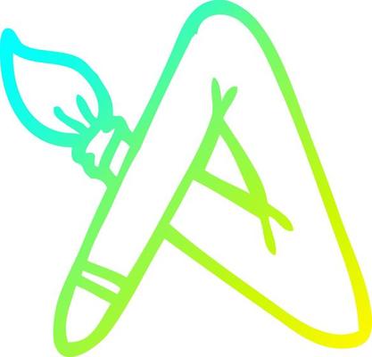 cold gradient line drawing cartoon paint brush bent into letter A