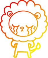 warm gradient line drawing crying cartoon lion vector