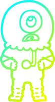 cold gradient line drawing cartoon cyclops alien spaceman vector