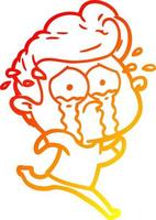 warm gradient line drawing cartoon crying man running vector