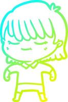 cold gradient line drawing cartoon woman vector