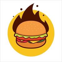 ilustración de hamburguesa con queso picante caliente con fuego de llama vector