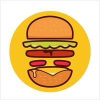 vuelo de ingredientes de hamburguesas con ilustración de vector de queso derretido