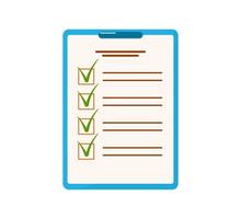Isolated vector survey document. Task list with done marks in boxes