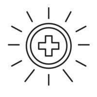 Isolated vector dark grey icon shield with a cross on the white background. Line art pictogram for game, design and illustrations