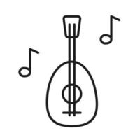 Isolated vector dark grey icon guitar with notes on the white background. Line art pictogram for game, design and illustrations