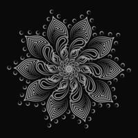 adorno decorativo floral vectorial redondo para diseño, patrones, estampados, juegos, decoraciones. ilustración de arte de línea blanca sobre fondo negro. elementos antiguos vector