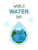 World Water Day vector banner. Planet Earth in the blue drop and text on white background