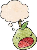 cartoon pear and thought bubble in grunge texture pattern style vector