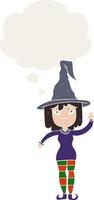 cartoon witch and thought bubble in retro style vector