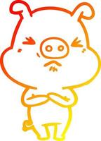 warm gradient line drawing cartoon angry pig vector