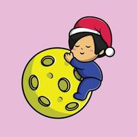 linda niña con gorras durmiendo en la ilustración del icono del vector de dibujos animados de la luna. concepto de icono de finanzas empresariales vector premium aislado.