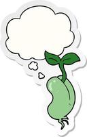 cartoon sprouting seed and thought bubble as a printed sticker vector