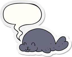 cute cartoon seal and speech bubble sticker vector