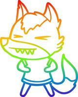 dibujo de línea de gradiente de arco iris dibujos animados de lobo enojado vector