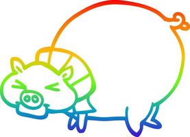 rainbow gradient line drawing cartoon fat pig vector