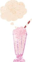 cartoon milkshake and thought bubble in retro textured style vector