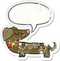 cartoon dog and speech bubble distressed sticker vector