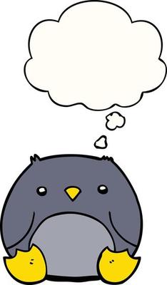 cartoon penguin and thought bubble