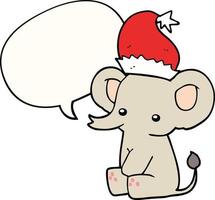 lindo elefante navideño y bocadillo de diálogo vector