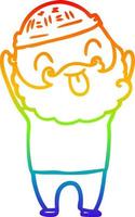 rainbow gradient line drawing man with beard sticking out tongue vector