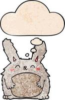 cartoon furry rabbit and thought bubble in grunge texture pattern style