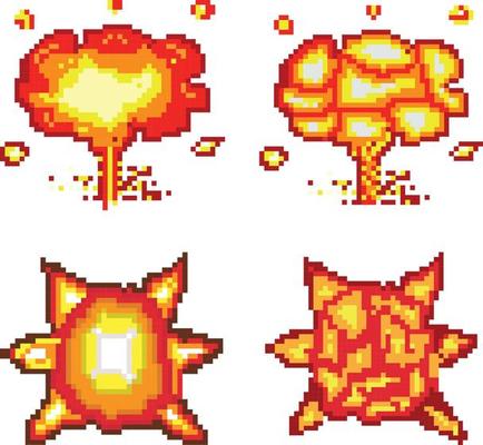 Printexplosion pixel art, Video game explosion animation flame pixel art.