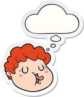cartoon male face and thought bubble as a printed sticker vector