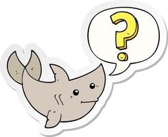 cartoon shark asking question and speech bubble sticker vector