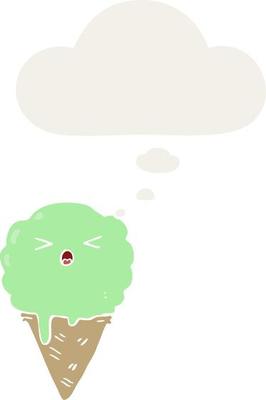 cartoon ice cream and thought bubble in retro style