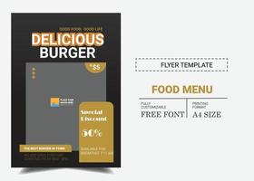 Food Menu poster burger vector illustrations Corporate professional style flyer template in A4 size pamphlet brochure paper