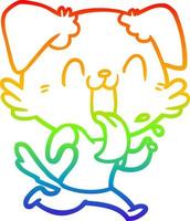 rainbow gradient line drawing cartoon panting dog running vector