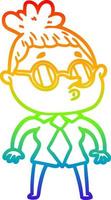 rainbow gradient line drawing cartoon woman wearing glasses vector