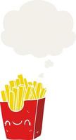 cartoon fries in box and thought bubble in retro style vector