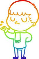 rainbow gradient line drawing cartoon grumpy boy vector