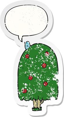 cartoon tall tree and speech bubble distressed sticker