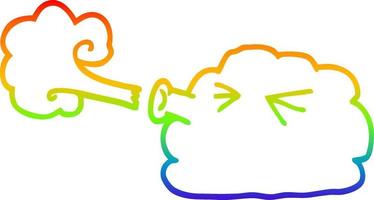 rainbow gradient line drawing cartoon cloud blowing a gale vector