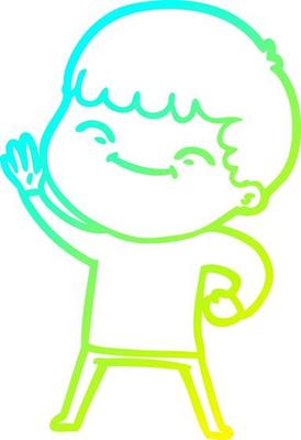 cold gradient line drawing cartoon smiling boy